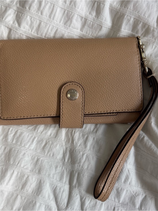 Coach Handbags - Coach Pebbled Leather Wristlet Wallet in Light Taupe